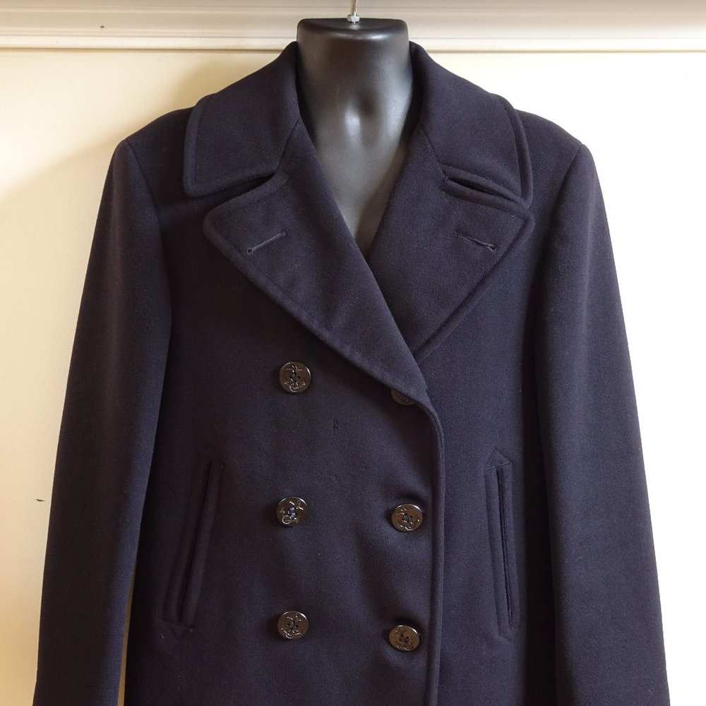 Vintage USN Navy "Naval Clothing Depot" WW2 Dark Blue Wool Pea Coat Size 38